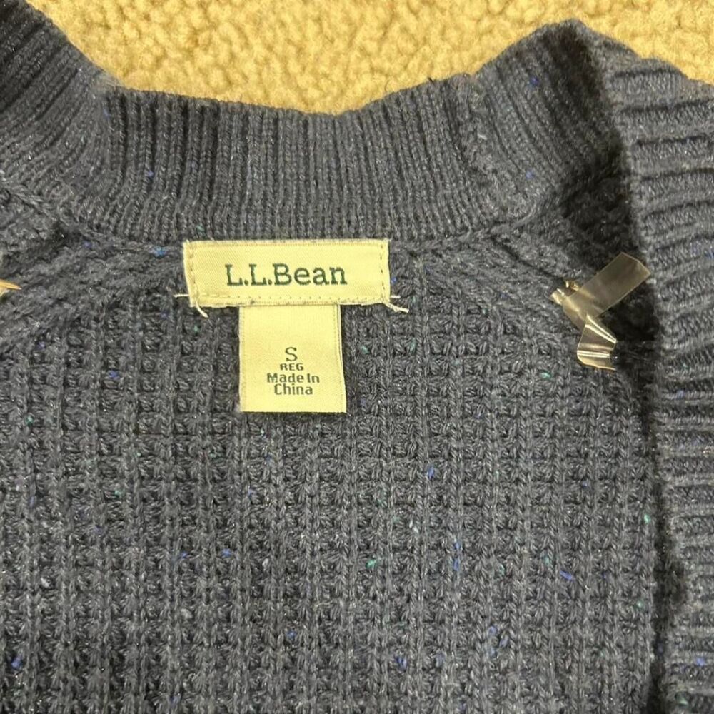 LL Bean Cotton Open‎ Cardigan Size Small Plus Navy Blues Pockets Long Sleeve - Picture 2 of 2